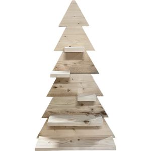 Luxe decoratieve steigerhouten kerstboom 120cm hoog - hoogwaardig houten boom