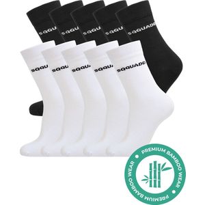 SQQUADD® Bamboe Sokken Dames en Heren - Wit Zwart Mix 10-pack - Maat 35-38 - Naadloos en Duurzaam - Tegen Zweetvoeten - Bamboo