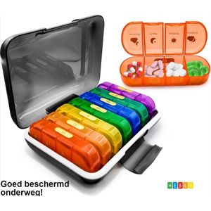 *** Reis Pillendoos 7 dagen - Medicijndoos Onderweg - 4 vakjes per dag - Pillendoosje - Etui - 7 bakjes - Medicijnen sorteren - van Heble® ***