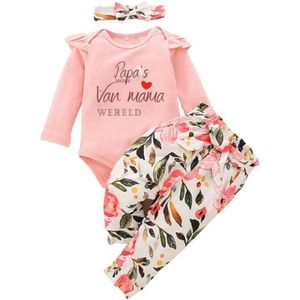3-Delige Baby Meisjes Kleding Set - Mama’s Baby Romper Met Lange Mouwen - Luipaard Outfit Voor Baby Meisje 0-18 Maanden