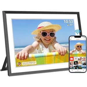 Digitale fotolijst 10,1 inch met WiFi en touchscreen, IPS LCD-scherm 1280 x 800 resolutie, 32 GB intern geheugen, automatisch draaien, deel foto's via Frameo-app