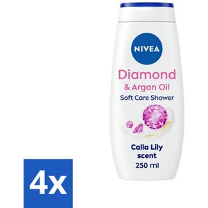 4 x Nivea - Diamond Touch Douchegel - Sensuele Leliegeur - 250 ml - NIVEA Diamond Touch - Douchegel - Diamantpoeder - Witte Aronskelk - Luxe Douchegel