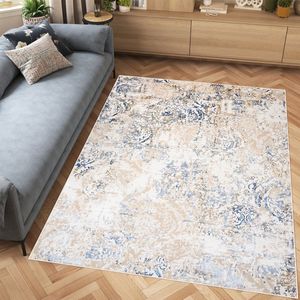 Tapiso Hera Vloerkleed Beige Woonkamer Blauw Gezaagd Tapijt Maat- 160x230