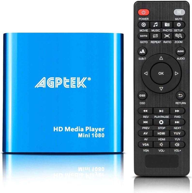 HDMI Multimediaspeler, AGPTEK 1080P Digitale Mediaspeler Mini HD Media Player voor -MKV/RM- HDD USB-Drives en SD-kaarten (blauw)