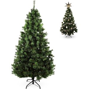 Rockerz Christmas - Kunstkerstboom met verlichting - 215 cm - 240 voorgemonteerde lampjes - warm wit LED (energiezuinig) - 1043 takken - Luxe uitstraling - Brandwerend materiaal - Hypoallergeen en diervriendelijk - Inclusief stevig stalen standaard