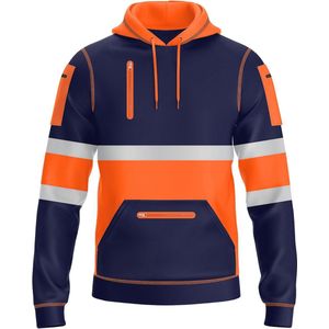 Hi-Viz Pullover Hoodie voor Heren - Reflecterende Tape en 4 Ritszakken - Veiligheidsjas met Hoge Zichtbaarheid - Maten S-XXL