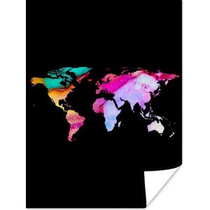 Wanddecoratie - Wereldkaart - Regenboog - Waterverf - 90x120 cm - Poster