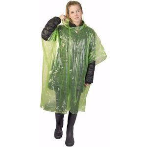 Wegwerp regenponcho - 10x - groen - voor volwassenen - met capuchon - budget line - noodponcho