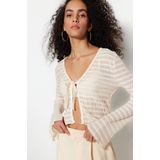 Blouse - Kakikleurig - Tule - V-hals - Spaanse Mouwsnit