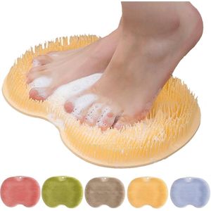 Douchevoetscrubpad met antislip zuignap - Voetreinigingspad, rugscrubpad, exfoliërende badscrubpad, antislip zuignap voor aan de muur - Geschikt voor mannen en vrouwen (oranje kleur)