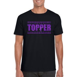 Toppers in concert - Zwart Topper shirt in paarse glitter letters heren - Toppers dresscode kleding L