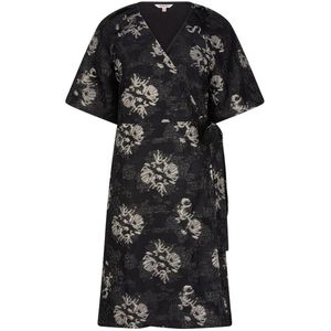 EsQualo - Dress Jacquard Puff Sleeve - Jurk - Zwart