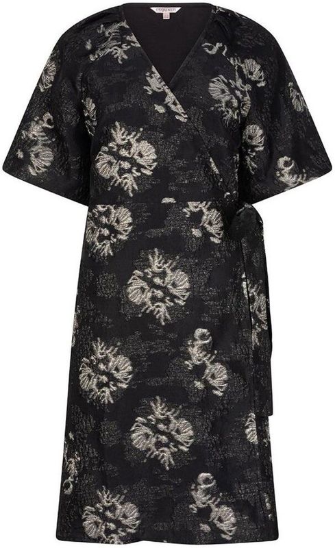 EsQualo - Dress Jacquard Puff Sleeve - Jurk - Zwart