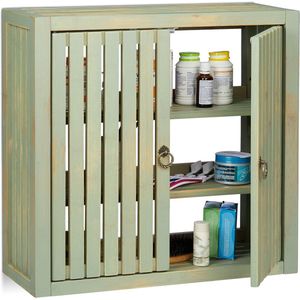 hangkast vintage, bamboe, 2 deuren, magnetische sluiting, 2 planken, badkamer & keuken, HBD 50x52x20 cm, groen