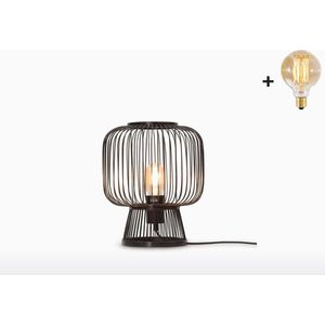 Tafellamp - CANGO - Zwart Bamboe - Small (30x26cm) - Met LED-lamp