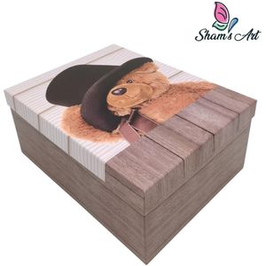 2 Luxe Dozen met deksel - in elkaar - Houtkleur~met Teddybeer - 35*27*15.5cm en 37.5*29*16cm - Cadeaudoos - Geschenkdoos