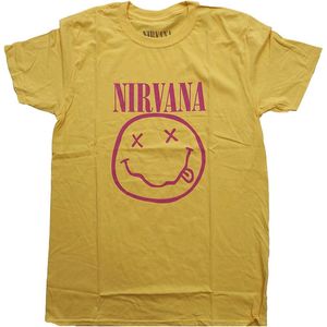Nirvana - Pink Happy Face Heren T-shirt - XL - Geel