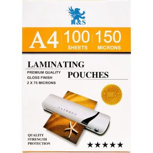 H&S A4 lamineerhoezen 100 stuks 150 micron - 2 x 75 micron - Glanzende lamineerhoes - Waterdicht tot 150 micrometer 75 per kant - Geschikt voor alle gangbare lamineerapparaten
