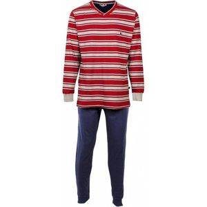 MEQ Heren Pyjama - Pyjama Set - 100% Katoen - Rood/Wit - Maat XXL