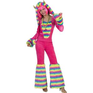 Funny Fashion - Monster & Griezel Kostuum - Monster Jumpsuit Roze - Vrouw - roze,multicolor - Maat 44-46 - Halloween - Verkleedkleding