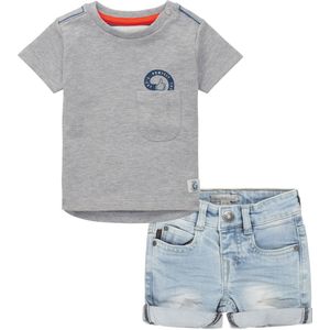Noppies - Koko Noko - Kledingset - 2delig - Short blue jeans - Shirt Tijnje grijs - Maat 86