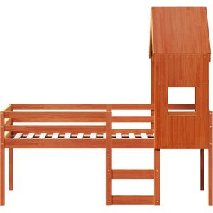 vidaXL - Hoogslaper - met - dak - massief - grenenhout - wasbruin - 90x190 - cm