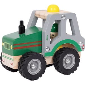 Speelgoedtopdeals - Houten Tractor - Speelgoedauto voor kinderen - Rubberen wielen