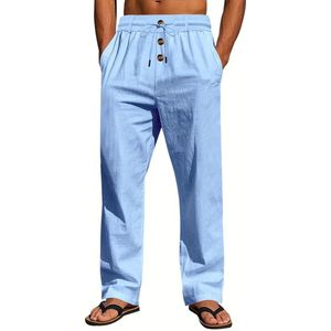 Bovista Linnen Broek Heren - Zomerbroek - Volwassenen - Lange Broek - Pantalon - Strandbroek - Zomer - Ibiza Stijl - Hemelsblauw - Maat S