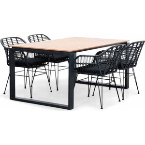 LUX outdoor living Helsinki Natural/Napels dining tuinset 5-delig | polywood + wicker | 160cm | 4 personen