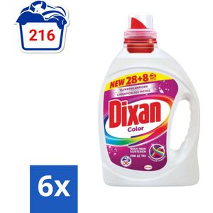 Dixan Color - Vloeibaar Wasmiddel en Vlekverwijderaar - Anti Color Transfer - Gekleurde Was - 36 Wasbeurten - Voordeelverpakking - 6 stuks