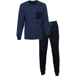 MEQ Heren Pyjama - Nachtkleding - 100% Katoen - Blauw - Maat L