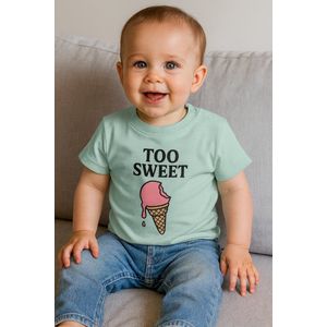 Baby T-Shirt “Too Sweet” – Groen – Schattig Unisex Shirt met Tekstopdruk – 0-6 Maanden – Zacht & Comfortabel Cadeau