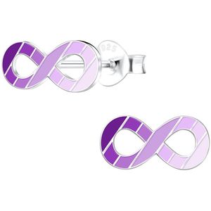 Joy|S - Zilveren Infinity oorbellen - paars lila gestreepte kinderoorbellen - 11 x 6 mm