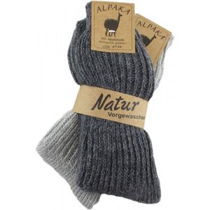 2 paar alpaca sokken - warme wintersokken - thermosokken - huissokken - unisex - maat 39-42 - grijs - medium