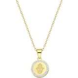 Lucardi Dames Ketting met Hamsa - Staal - Ketting - Cadeau - 47 cm - Goudkleurig