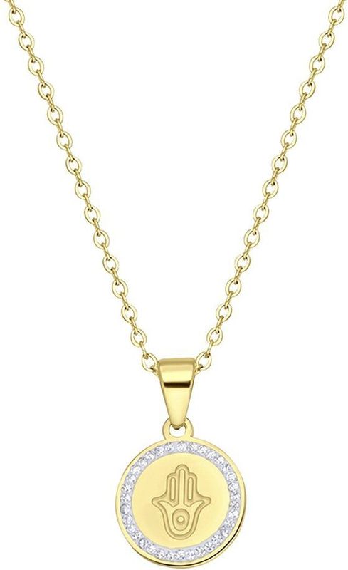 Lucardi Dames Ketting met Hamsa - Staal - Ketting - Cadeau - 47 cm - Goudkleurig