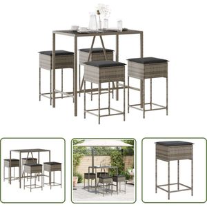 The Living Store 5-delige Tuinbarset met kussens poly rattan grijs - Tuinbarset - Lounge Set - Buitendecoratie - Outdoor Furniture - Patio Set