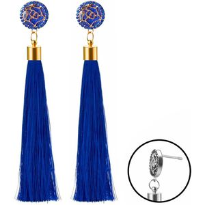 Fako Bijoux® - Oorbellen - Kwast - Roos Strass - Donkerblauw