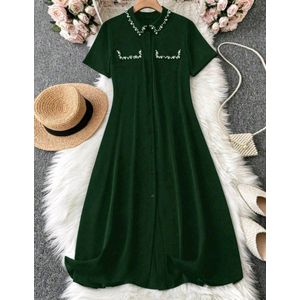 Prachtige sexy elegante corrigerende overhemdjurk jurk met knoopjes en pareltjes retro stijl donkergroen plus size 4XL eu 52 / 54