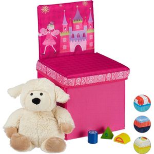 relaxdays opbergbox - opvouwbaar - kinderen - speelgoedkist - poef - hocker - opbergruimte Prinses