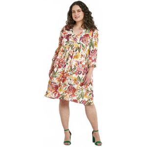 Korte jurk met bloemen voile V-hals en ruches