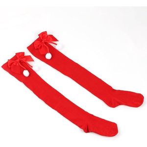 Daity 1 paar dames kerstkousen met strik - gestreepte kerstkousen (rood)
