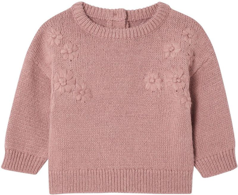Sweater - Gebreide Trui - Baby - Met Geborduurde Bloemen - Lange Mouwen