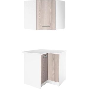 Hoekkeukenkasten - 1 laag meubel & 1 hoog meubel - 2 deurtjes - Naturel en wit - TRATTORIA L 88 cm x H 85 cm x D 88 cm