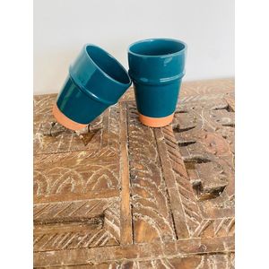 Handgemaakte Marokkaanse Mok | Terracotta | Blauwe Koffie Mok | Set van 2