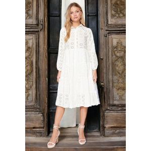 Trendyol Witte Geborduurde Midi-Geweven Overhemdjurk Twoss23El01024