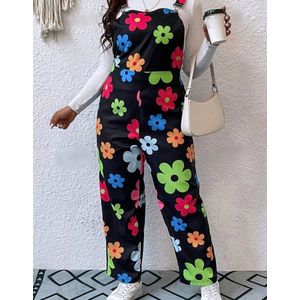 Sexy elegante corrigerende lichte stretch tuinbroek jumpsuit met kleurrijke bloemen plus size 2XL eu 48