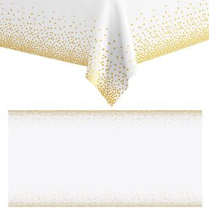 Springos Tafelzeil - Tafelkleed - Waterdicht - Afwasbaar - Wit - Goud - 272 x137 CM