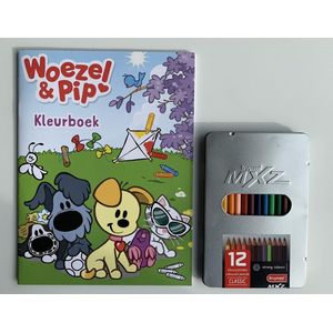 Woezel & Pip Kleurboek + 12 Bruynzeel kleurpotloden in blik