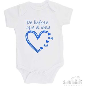 100% katoenen Romper ""De liefste opa & oma met de namen van 2 kleinkinderen"" Jongens Katoen Wit/blauw Maat 62/68